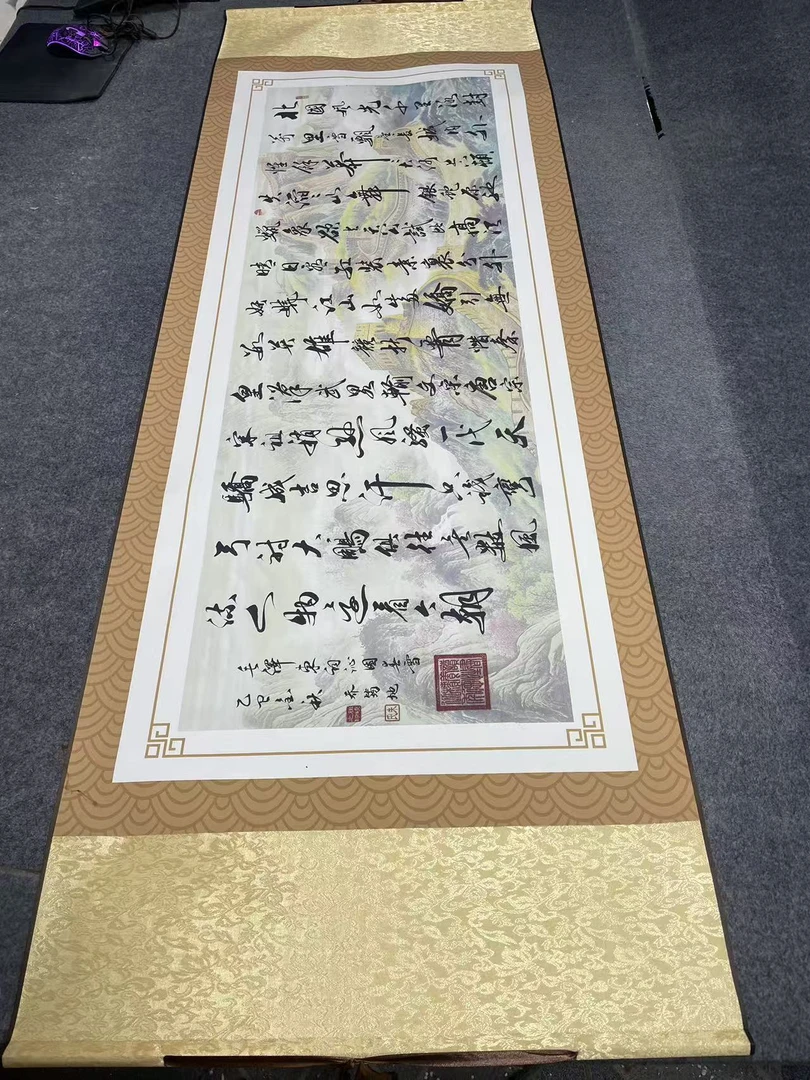 横幅1.8米×0.6米《沁园春  .北国》卷轴国画