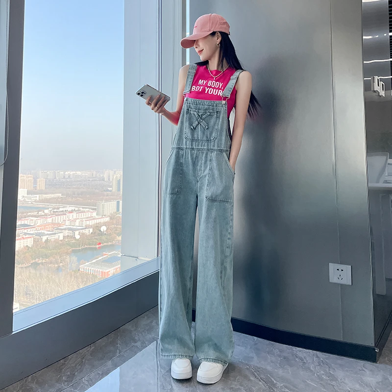 牛仔背带裤阔腿裤女款爆款2025春秋夏季新款减龄高腰显瘦宽松直筒