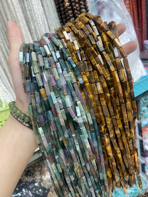 天然黄虎眼石方管水草玛瑙方管4×13mm黄虎玛瑙