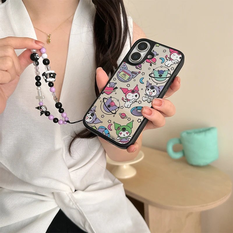 镜面设计库洛米手机壳适用苹果iPhone16ProMax保护壳潮流挂链