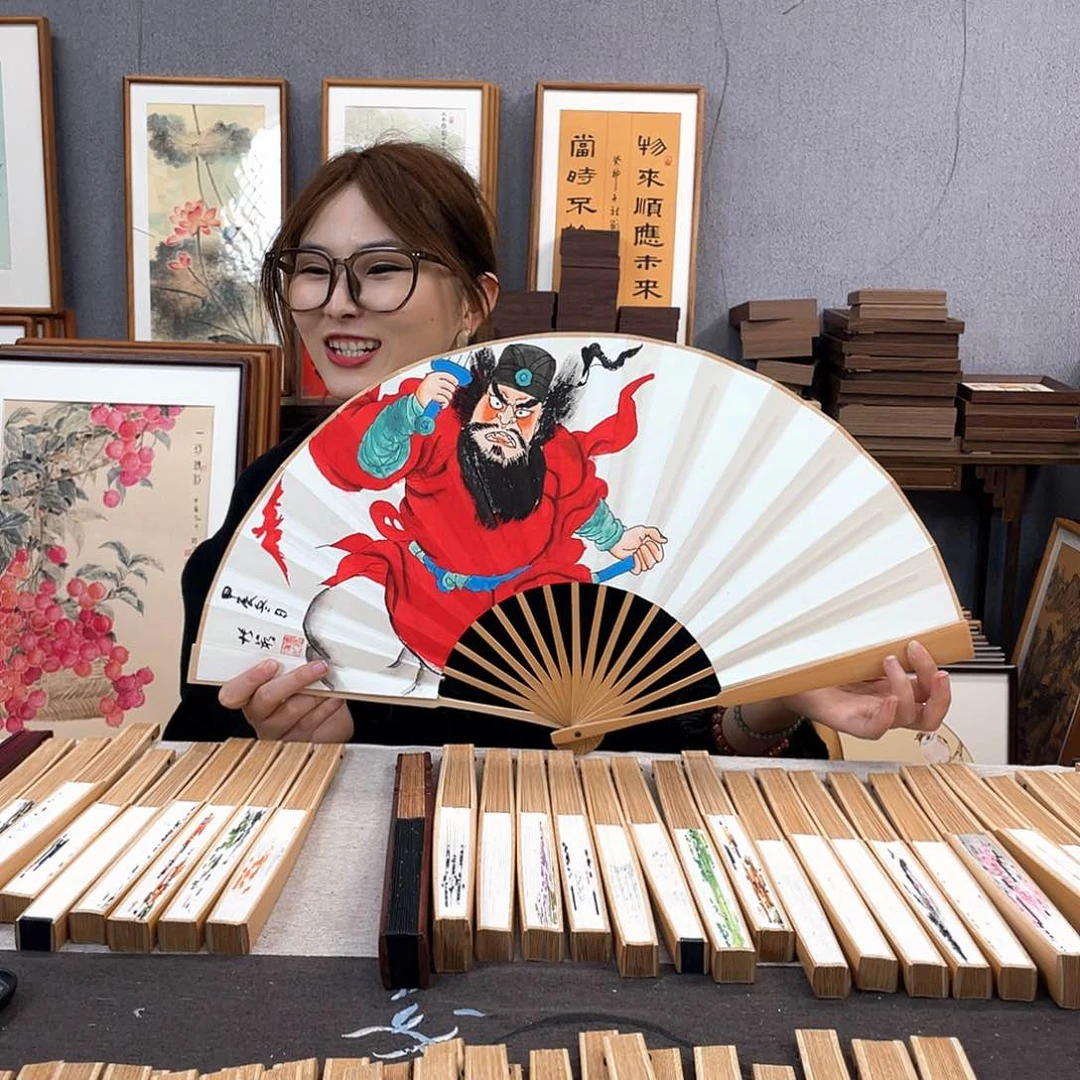 国画10寸玉竹-纯手绘-文玩扇骨（默认粘好）