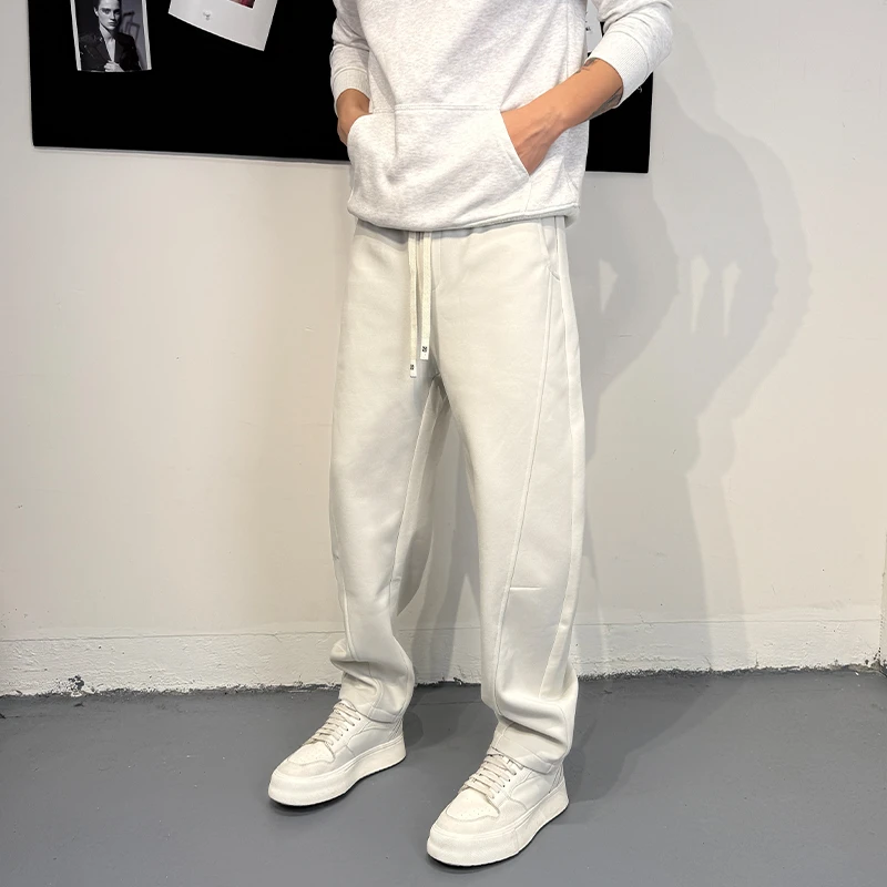 2025春秋新款痞帅休闲宽松长裤男士纯色简约重磅直筒裤男工装裤潮