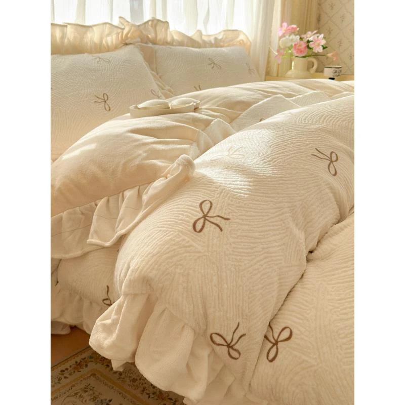 水星高端适用家纺牛奶绒四件套2025新款加厚法兰绒双面绒加绒床上