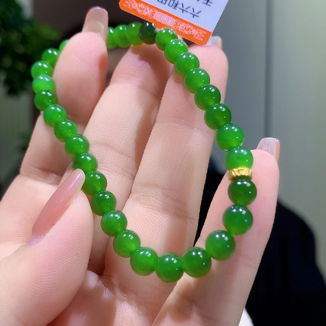 手链足金镶嵌和田玉（碧玉）卡6