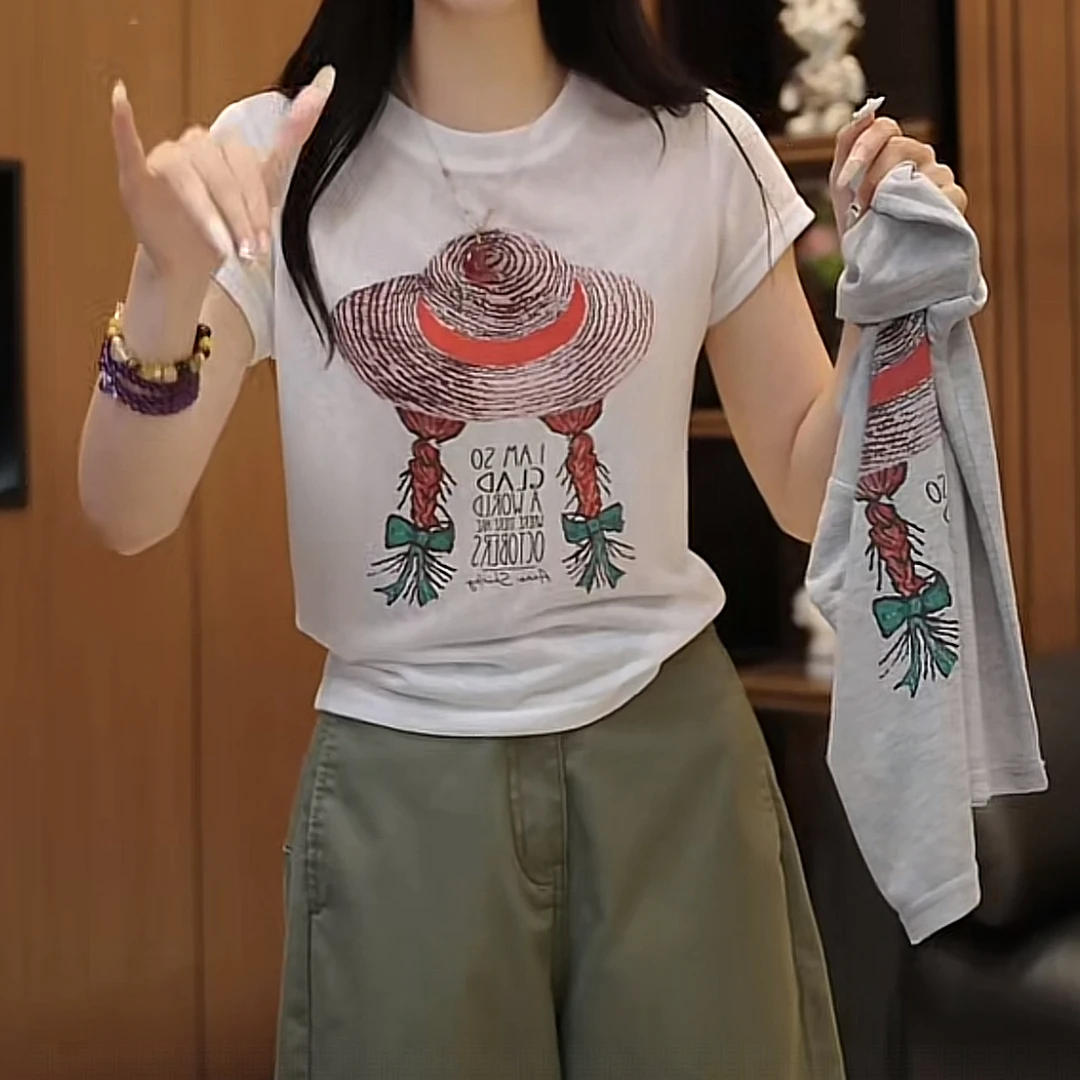 设计感时尚圆领百搭显瘦短袖T恤女2025夏季新款韩版减龄通勤上衣