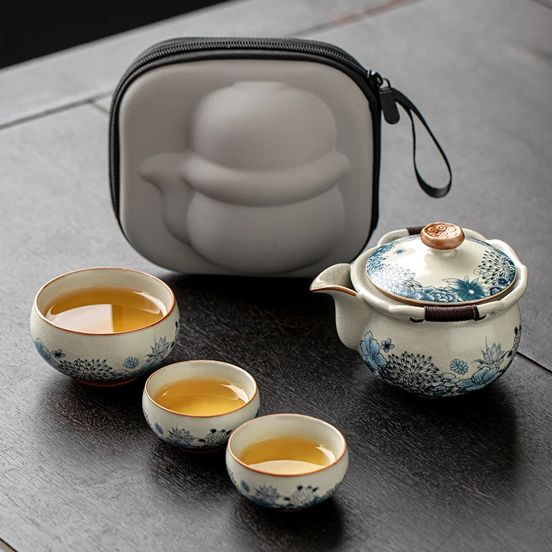 户外便携式泡茶快客杯个人专用喝茶装备手抓泡茶青花汝窑旅行茶K