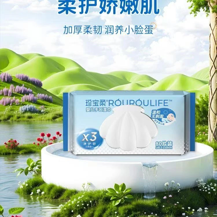 珍宝柔80抽湿纸巾婴儿专用白贝壳湿巾大包