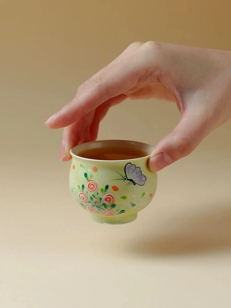 手绘陶瓷防烫品茗茶杯女士专用用主人杯功夫茶具单杯