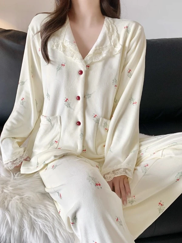 甜美小香风海岛绒睡衣女士秋冬季薄绒款保暖2025新款家居服套装