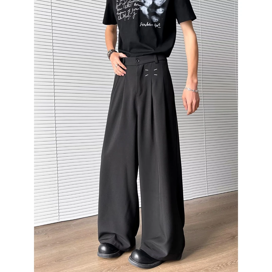 Leosoxs复古宽松垂感直筒休闲裤男夏日美式潮流长裤黑色到，高腰显