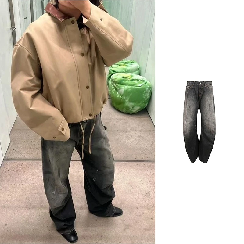 未使用 Acne studio 2006M宽松版黑色泼墨牛仔裤 B00426-900