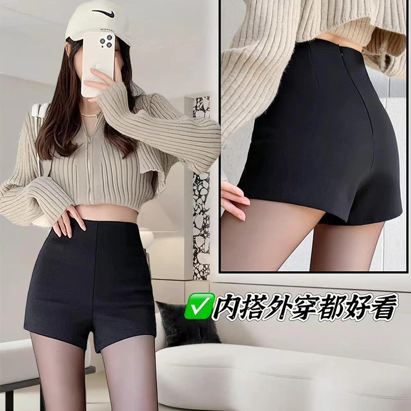 修身热裤2025新款短裤阔腿裤高腰a版短裤裤子薄款包臀防走光黑色