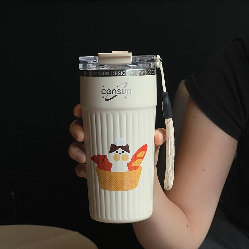 章鱼小姐的杯子316L不锈钢咖啡杯女高颜值便携吸管水杯随行保温杯