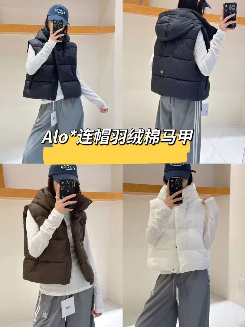 a/o羽绒马甲背心黑色白色连帽外套女宽松保暖