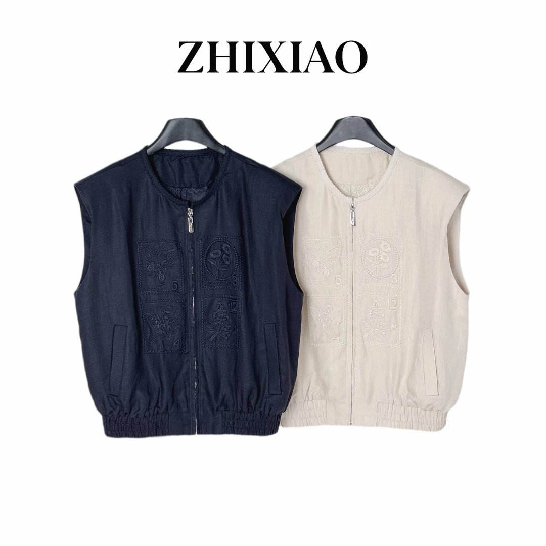 【ZHIXIAO】夏季新款：刺绣拉链马甲1136