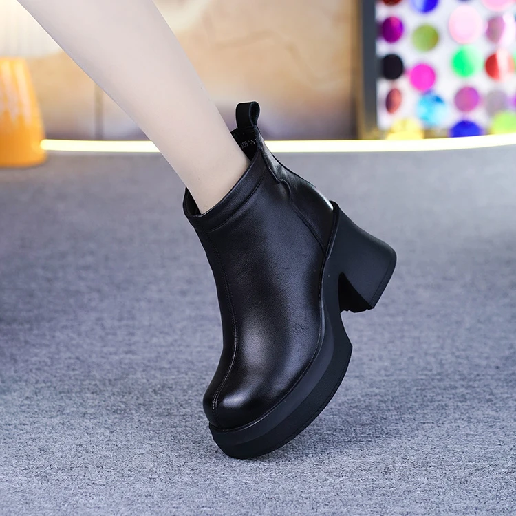 5305真皮马丁靴女秋冬新款头层牛皮厚底一体跟短靴加绒加厚棉靴