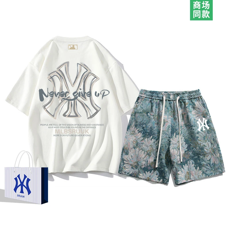 韩版夏季帅气学生短裤印花时尚套装短袖扎染休闲风五分裤套装