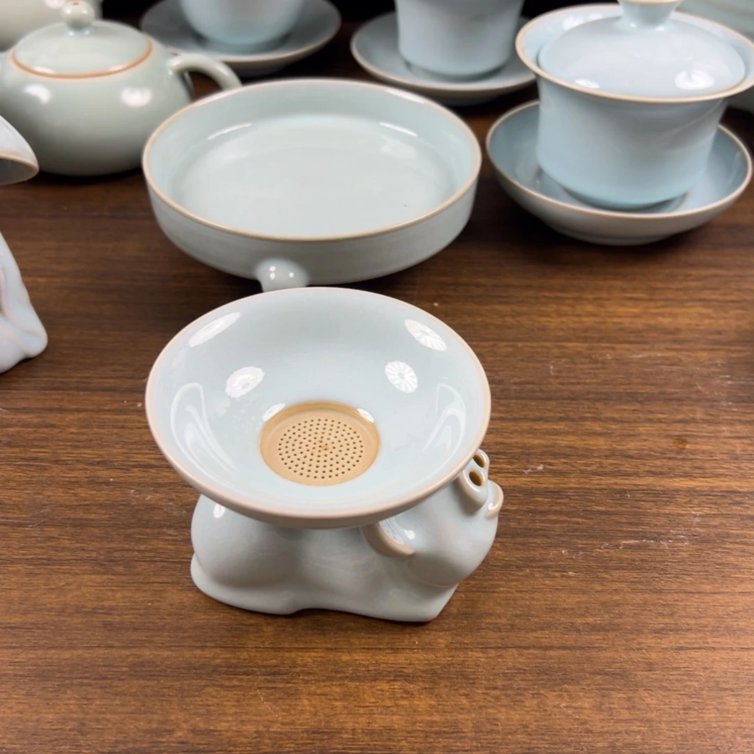 摆件瓷天青釉水小茶宠茶漏