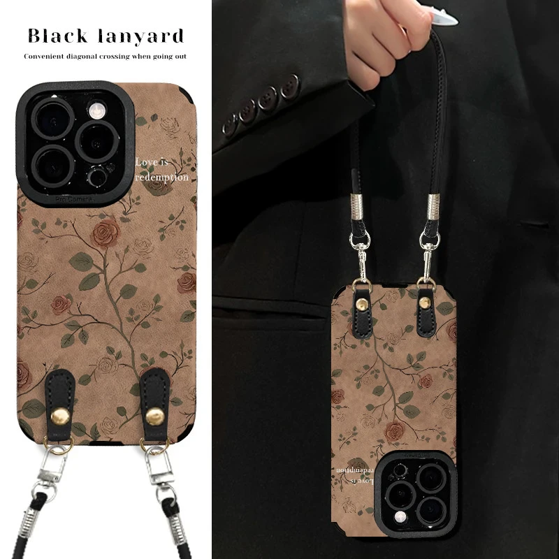 复古花朵适用苹果vivo华为oppo小米iPhone17翻毛皮防摔手机壳女款