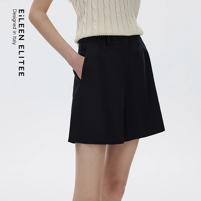 朗姿欧洲EiLEEN ELITEE2025年秋新款气质亚麻直筒显瘦休闲短裤女