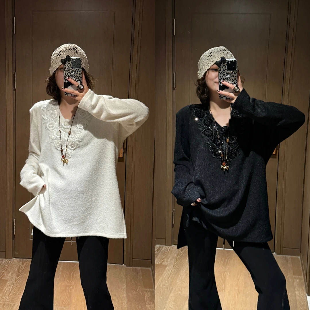 YDFSTUDIO小众【权游女神】欧货重工高品花边拼接V领设计时尚上衣