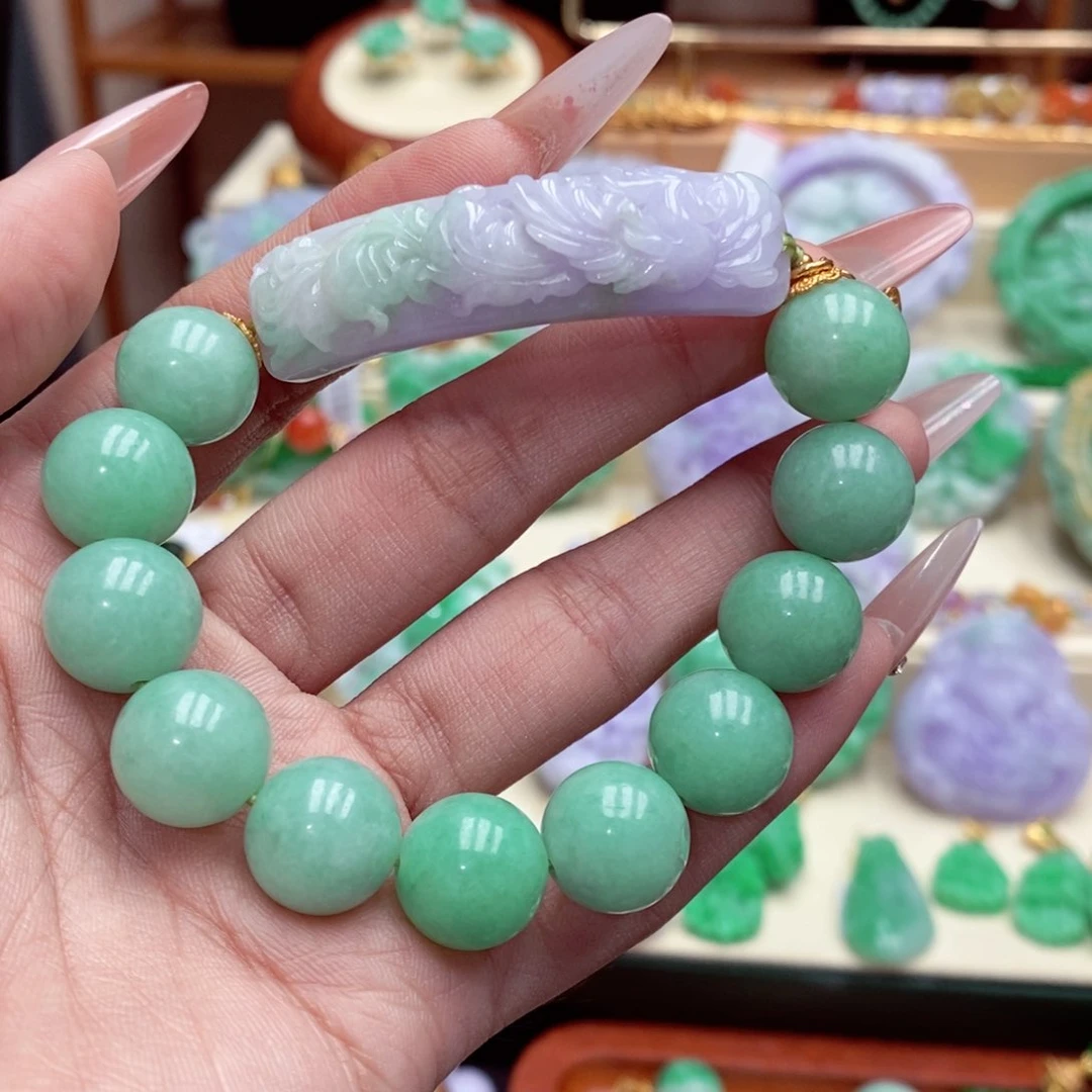 未镶嵌手串翡翠青*莲翡翠手串