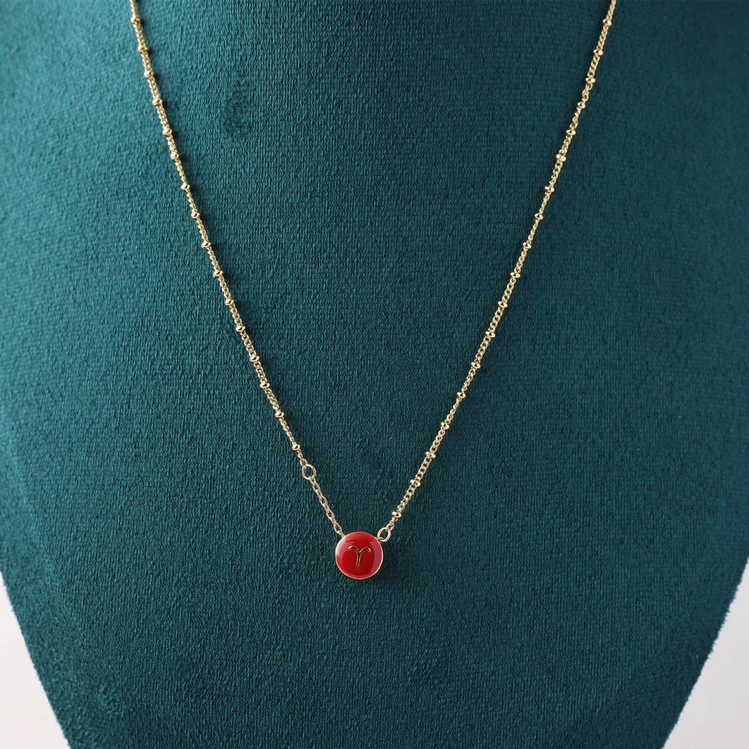 铜合金项链 24705-气质轻奢时尚百搭镶嵌坠链简约经典项链