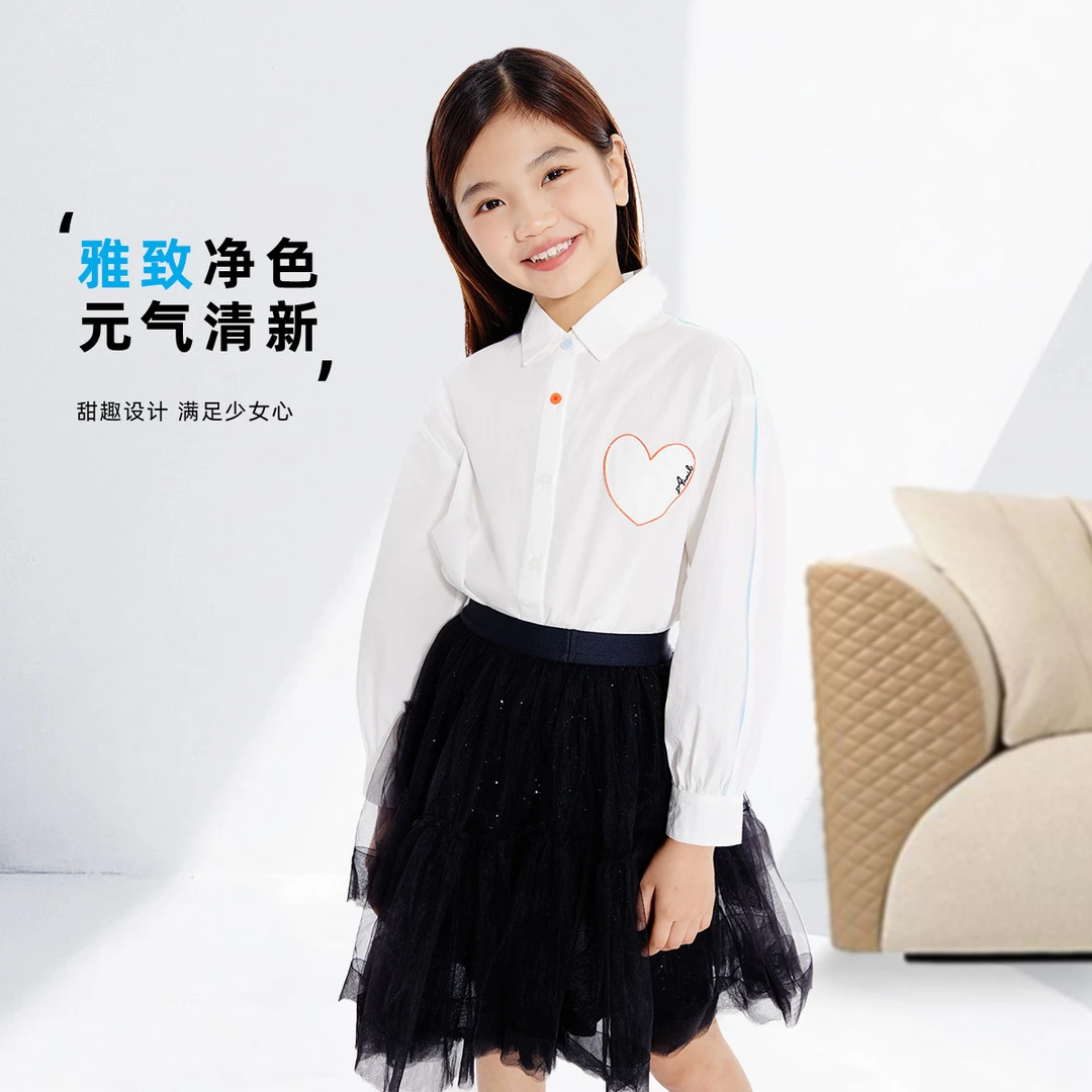 女童翻领长袖上衣秋季新款安奈儿童装EG431586