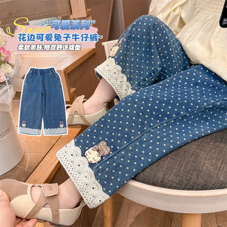 长裤秋季高腰女牛仔裤亲肤春秋柔软舒适直宽松高腰男童牛仔裤