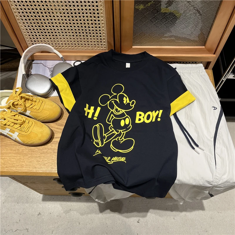 吴小越w1269男童夏款米奇无感数码印花棉t恤短袖中大童打底衫