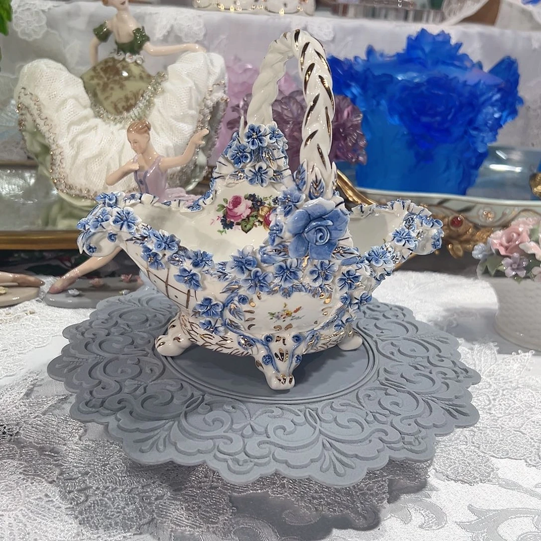 陶瓷0111出口德国高温瓷手工花提篮