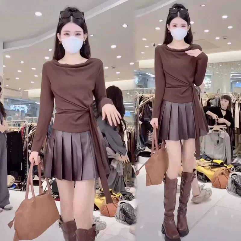 时髦长袖T恤2025秋季新款女装洋气设计感堆堆领百搭气质减龄上衣