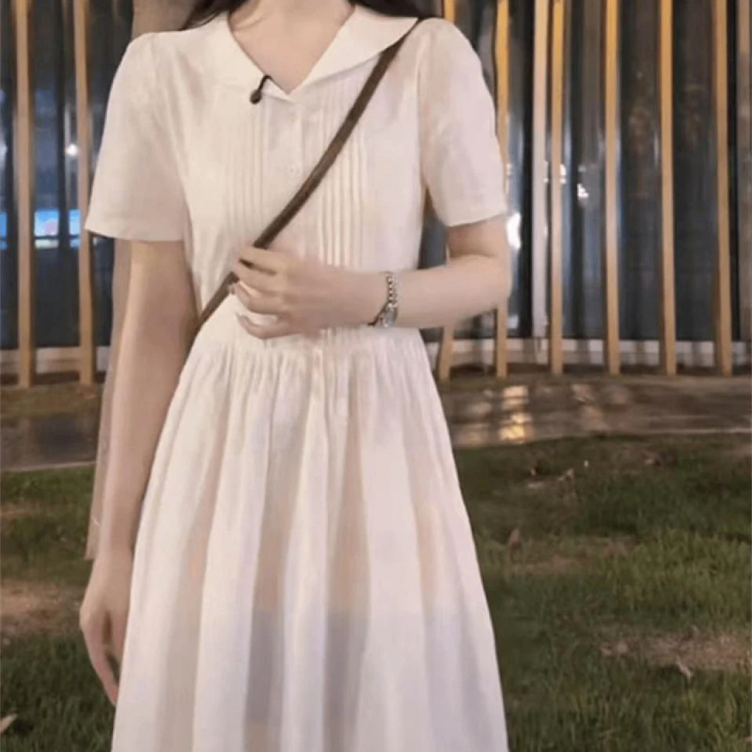 2025夏季新款镂空长裙韩版温柔系短袖减龄连衣裙显瘦裙子气质