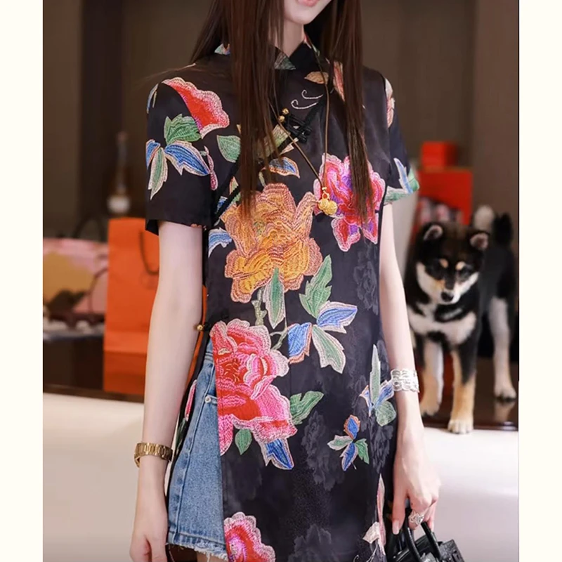 新中式国风女装盘扣上衣2025夏季新款高级感复古洋气衣服撞色衬衫