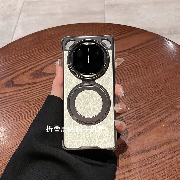 适用华为MateX6/X5折叠屏典藏版手机壳熊猫真皮金属磁吸支架后壳