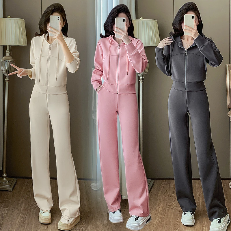 秋季运动服女套装2025年新款春秋显瘦开衫洋气减龄连帽卫衣两件套