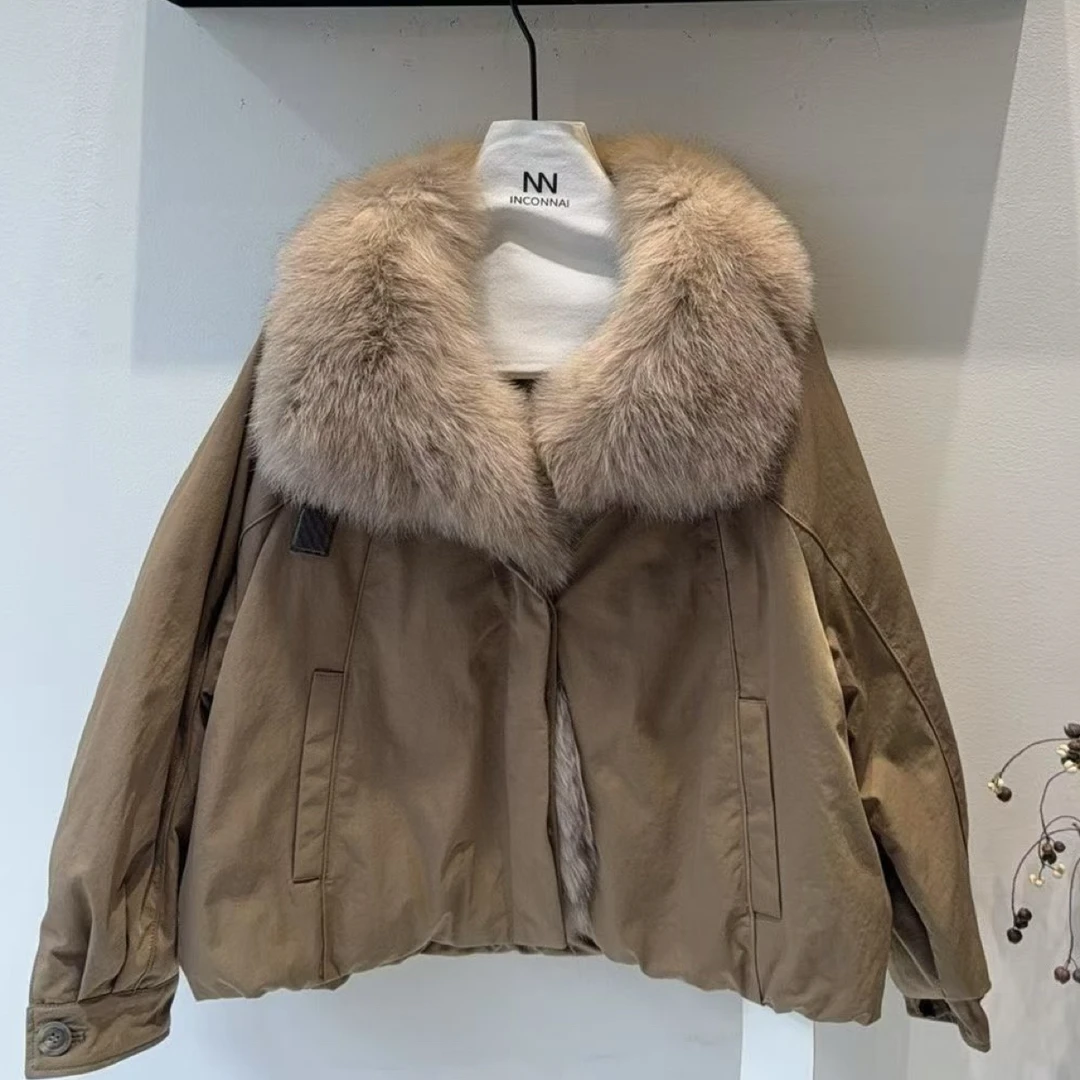 百搭银蓝狐毛加绒常规款平驳领短款女士翻领