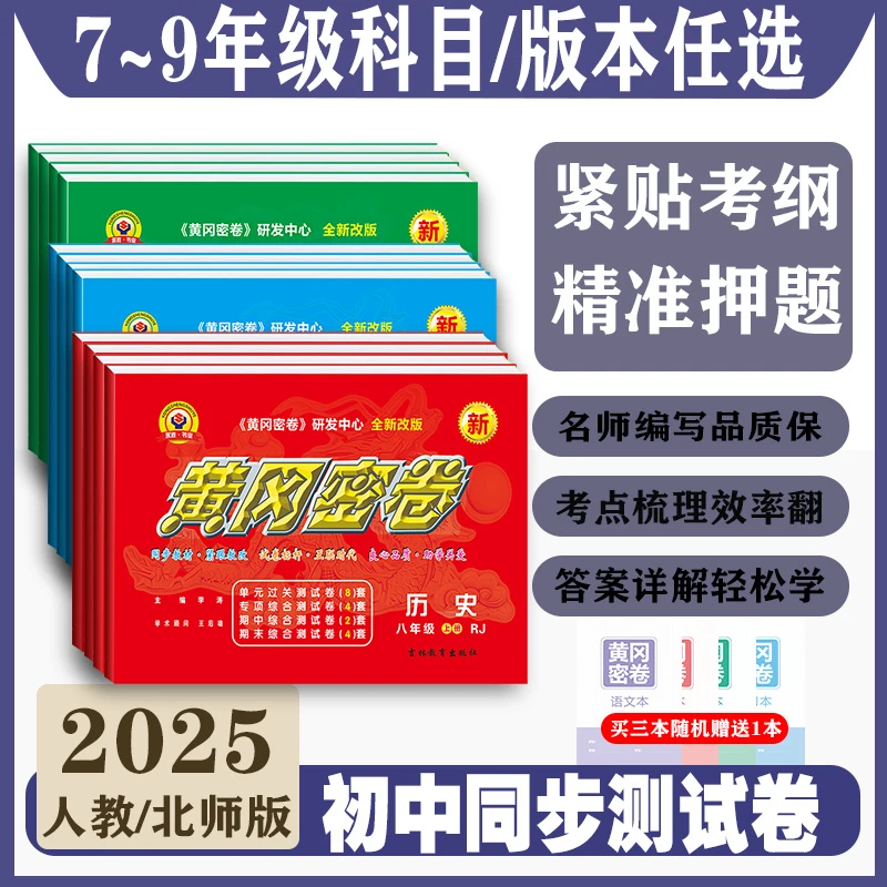 2025黄冈密卷七年级上下册测试卷全套八九年级下册试卷初一二人教