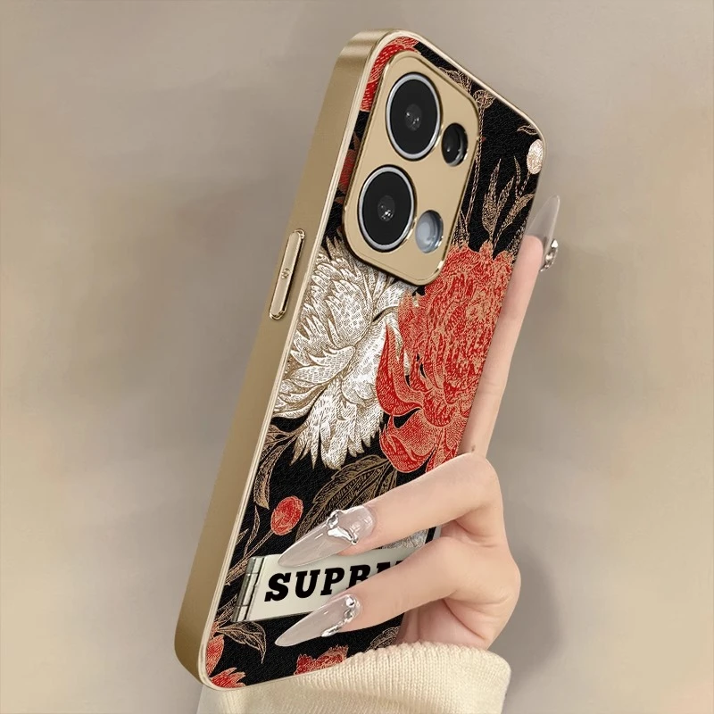 彩色油画花朵适用opporeno14手机壳14pro电镀13pro支架12新款11