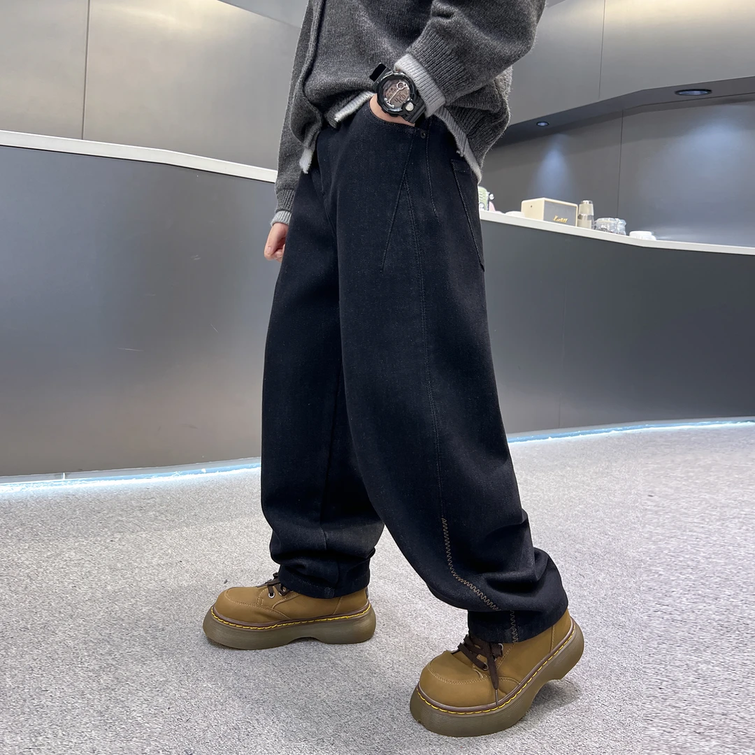 男童冬季加绒裤子2025新款儿童牛仔裤加厚一体绒男孩大童休闲裤潮