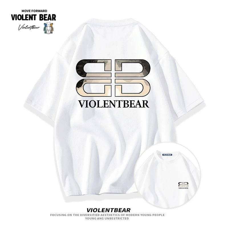 暴力熊男T恤印花夏季新款纯棉百搭短袖T恤男士宽松百搭in圆领半袖