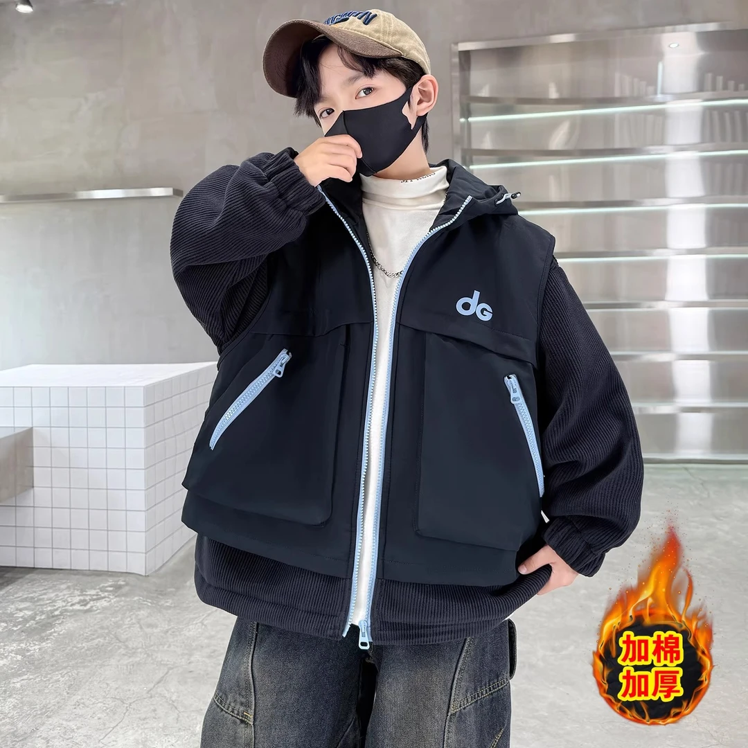 儿童装男童冬装夹棉加厚外套2025新款中大童秋冬款男孩冬季冲锋衣