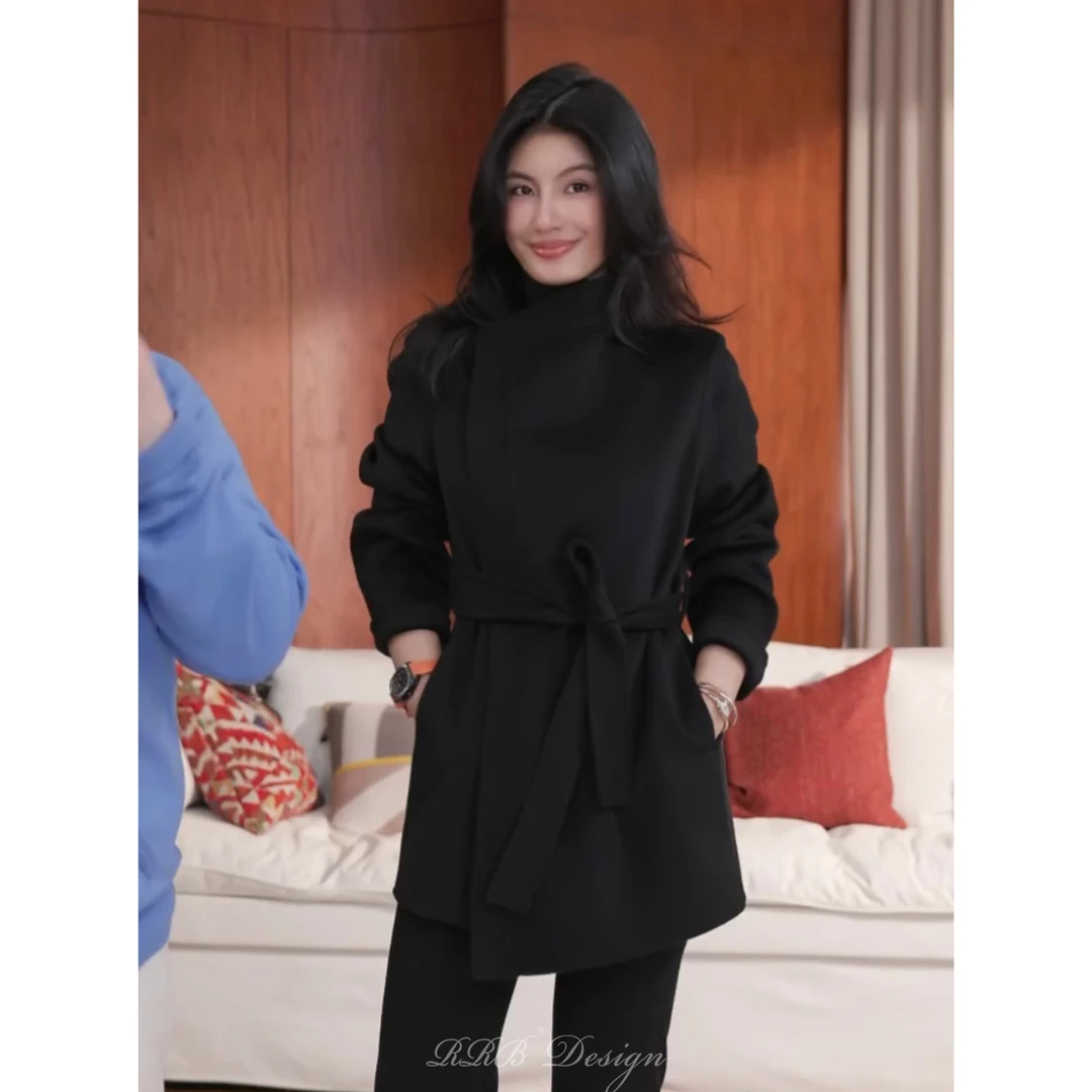 RRB Design 羊绒澳毛混纺宽松显瘦大翻领时尚百搭长袖毛呢外套