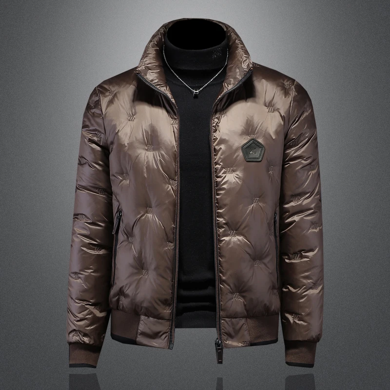 刺绣羽绒服男士保暖外套加厚潮牌2025冬季新款欧洲站轻薄短款男装