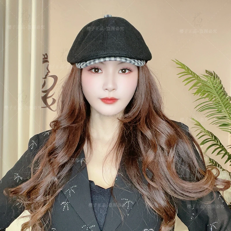 [出口订单]贝雷帽百搭休闲前进帽时尚格子拼接气质秋冬显脸小帽子