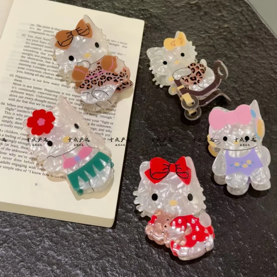 可爱醋酸卡通凯蒂猫抓夹kt猫简约甜美发夹高级感后脑勺鲨鱼夹发饰
