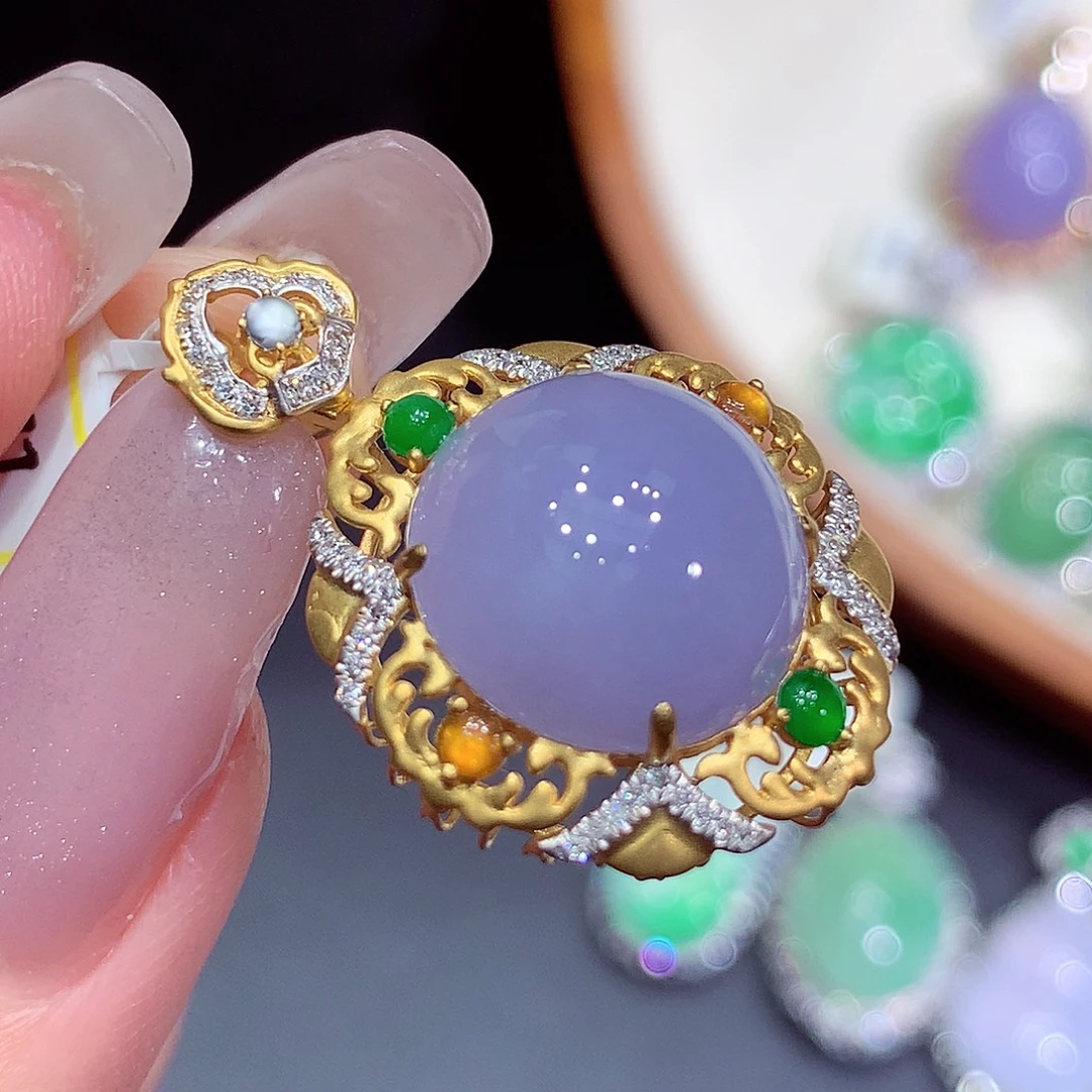 翡翠18K金镶嵌吊坠(不含链)