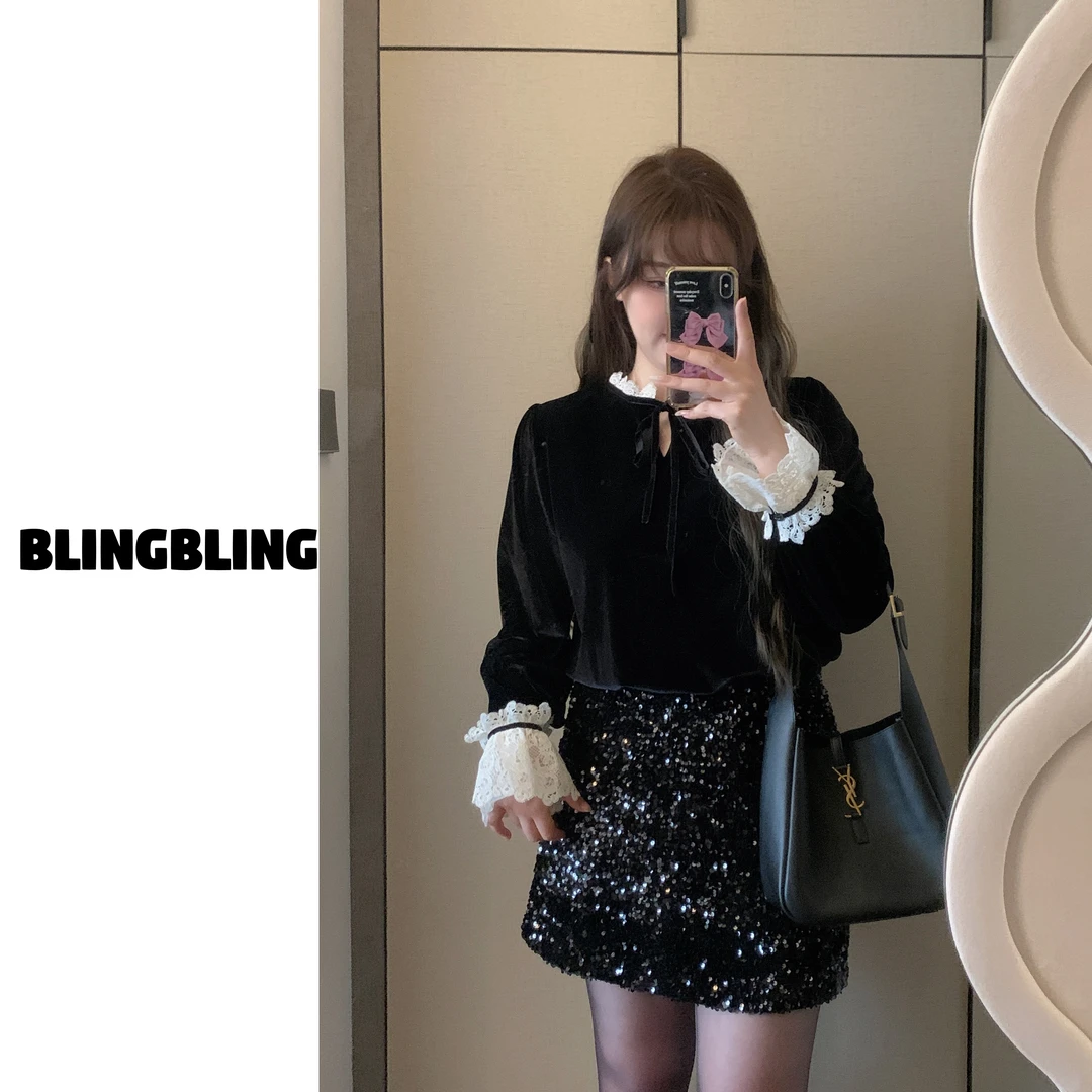 唐不灵微胖《蕾丝女神》大码显瘦千金风小衫秋冬打底