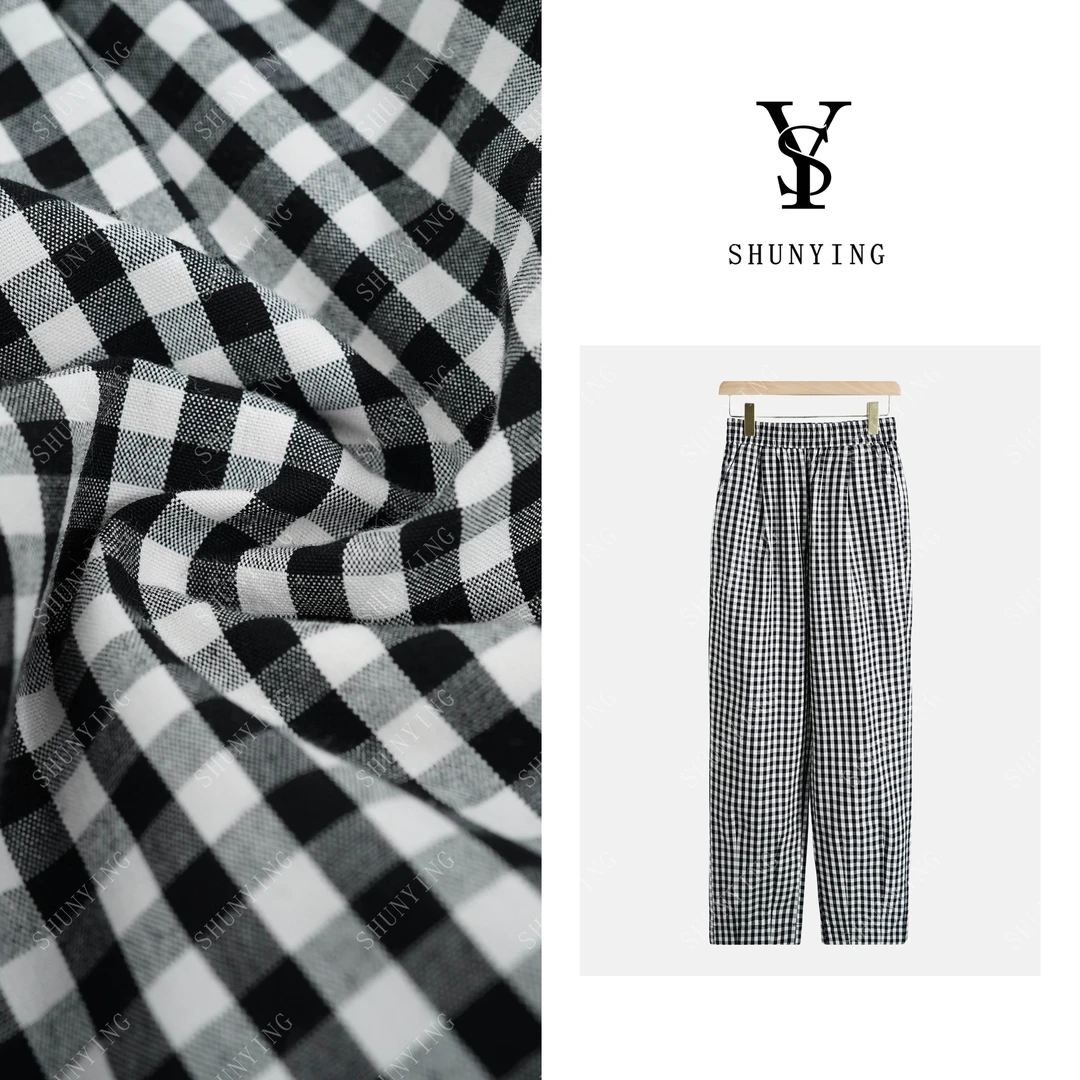 【仟娜】复古风尚~日系复古黑白格子宽松休闲裤SY72XXK61198