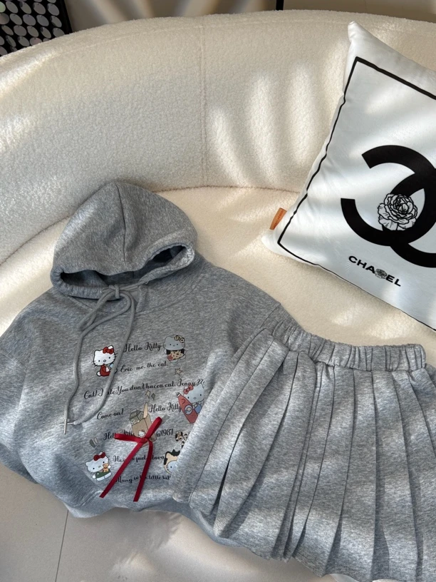 女童2025春季新款连帽卫衣休闲裙套装